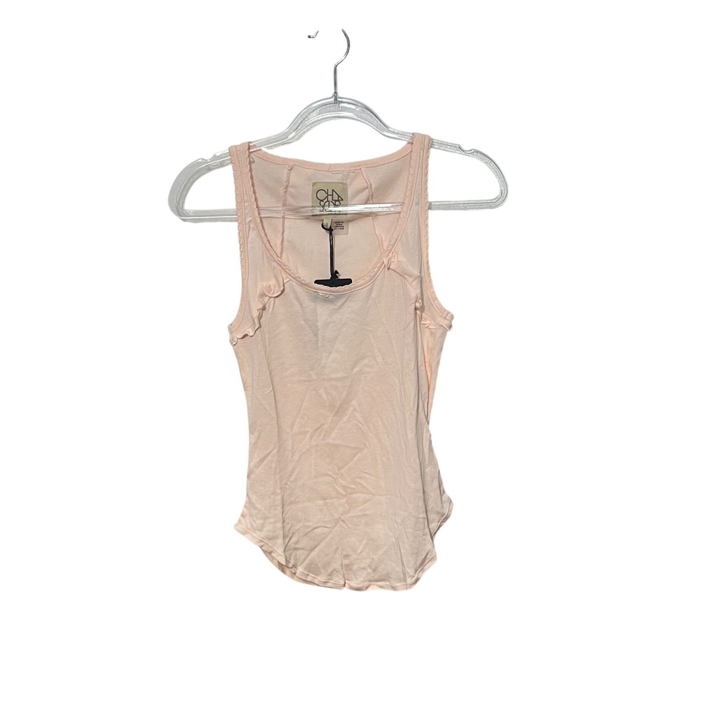 Chaser Tank Top Womens Small Pink Ruffle Trim Scoop Neck CW7677-SWTI Cotton